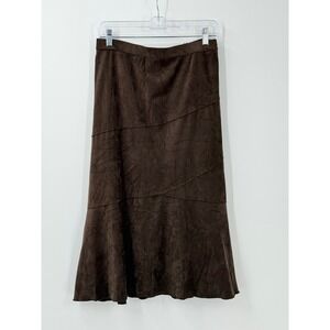 Country Cowgirl Western Faux Suede Crinkle Tiered midi Skirt Sz 10 elastic waist